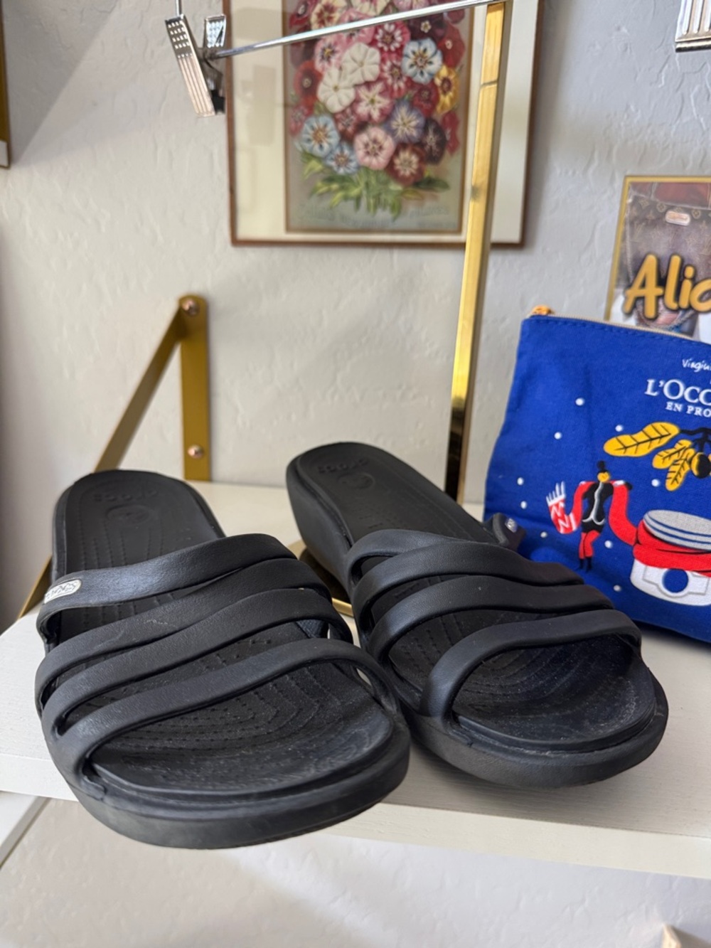 Crocs Rubber Black Strappy Slide Sandals Water Shoes